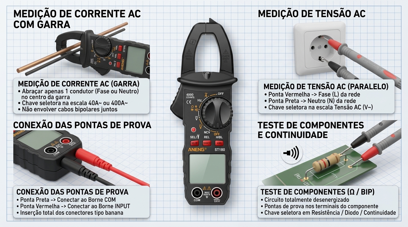 Diagrama de ligação elétrica do Alicate Amperímetro Digital Profissional Aneng ST180