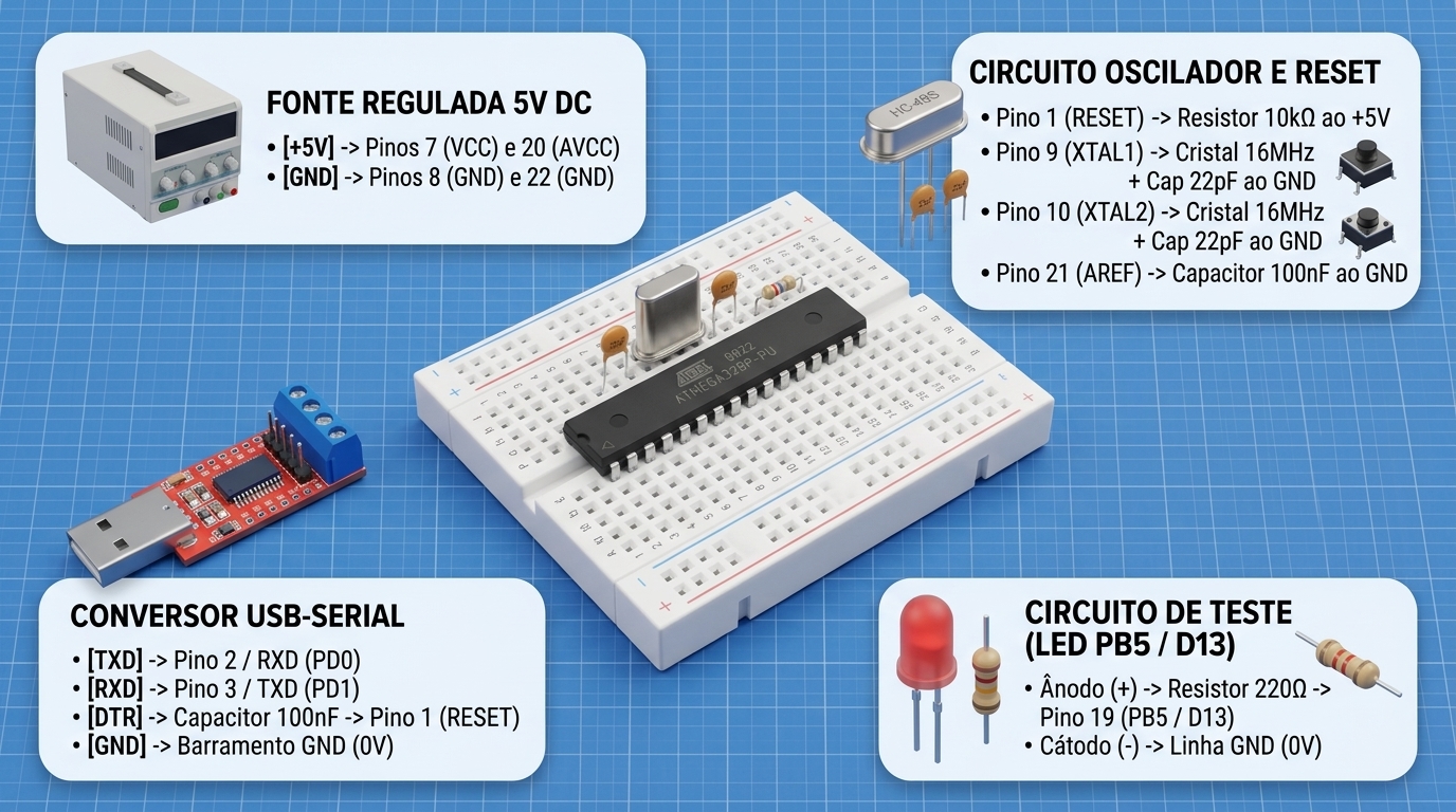 Diagrama de ligação elétrica do ATmega328P-PU