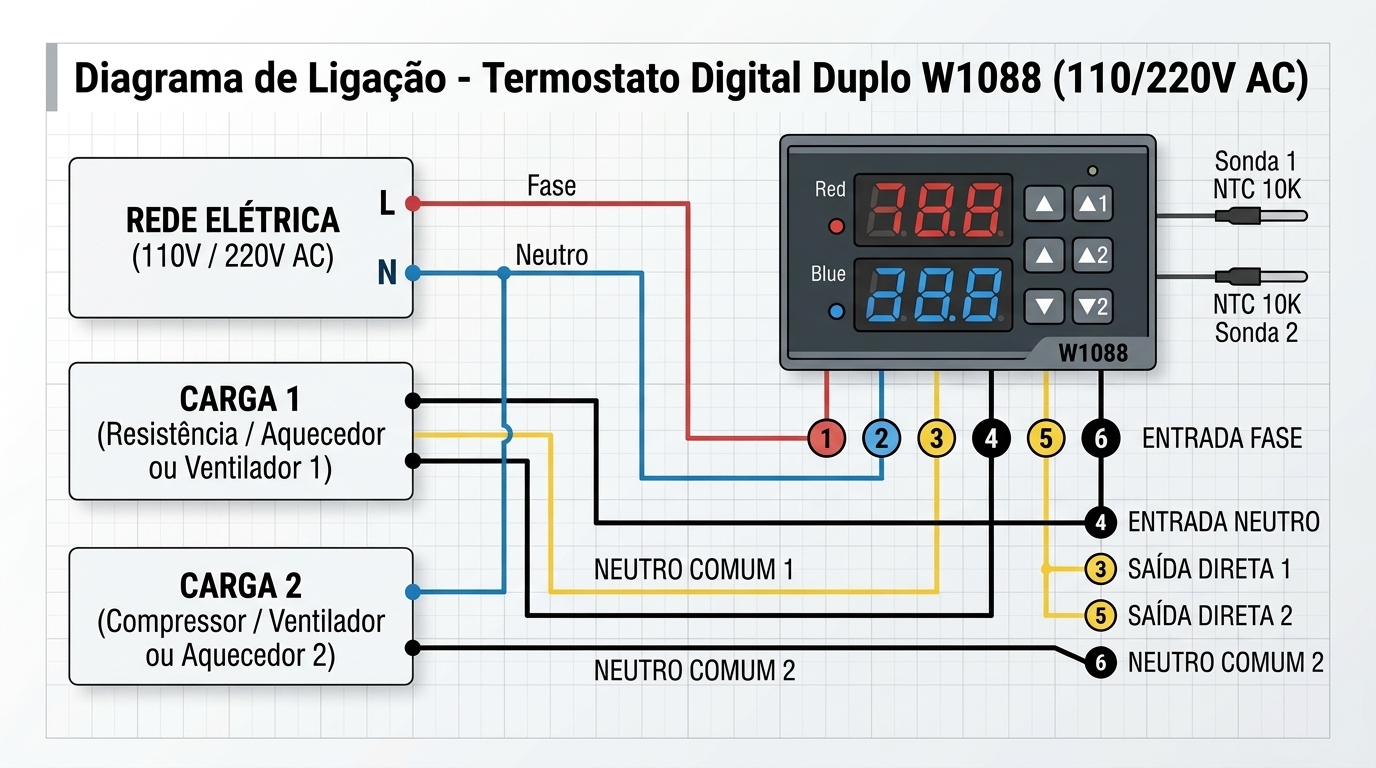 Diagrama de ligação elétrica do Controlador Duplo W1088