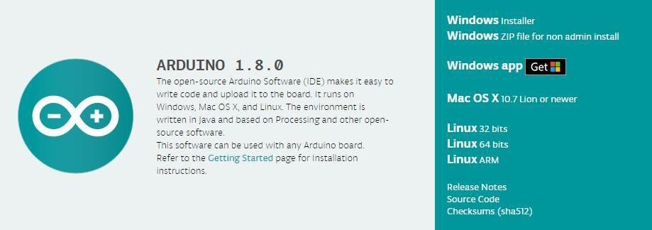 Interface de instalação e download da IDE Arduino