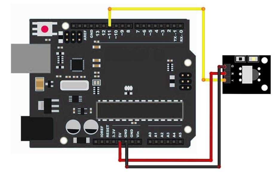 Ligação na protoboard do receptor infravermelho e LED de status