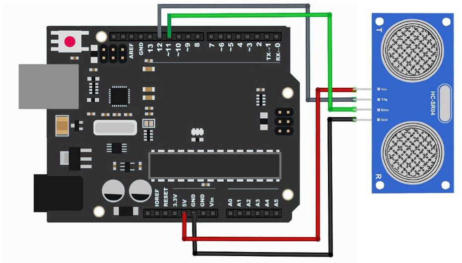 Diagrama de ligação na protoboard do sensor HC-SR04