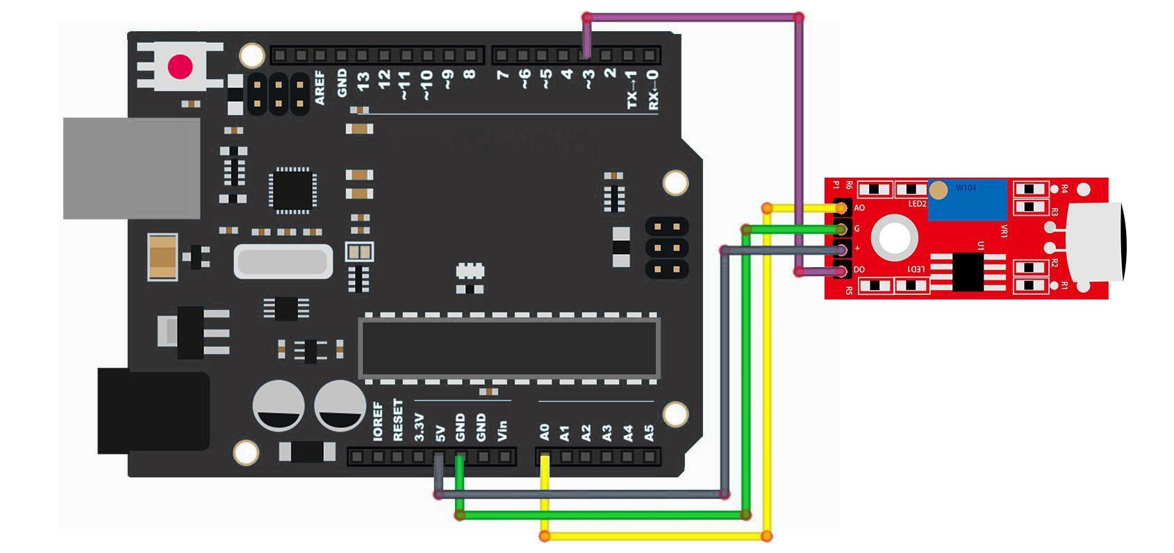 Montagem na protoboard do sensor de som com LED de alerta