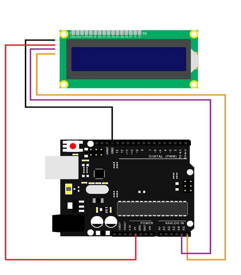 Diagrama de conexão de 4 fios do módulo LCD I2C