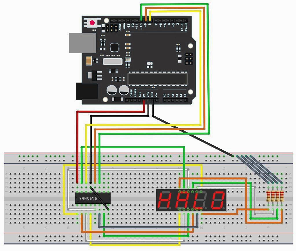 Montagem na protoboard do display multiplexado de 4 dígitos