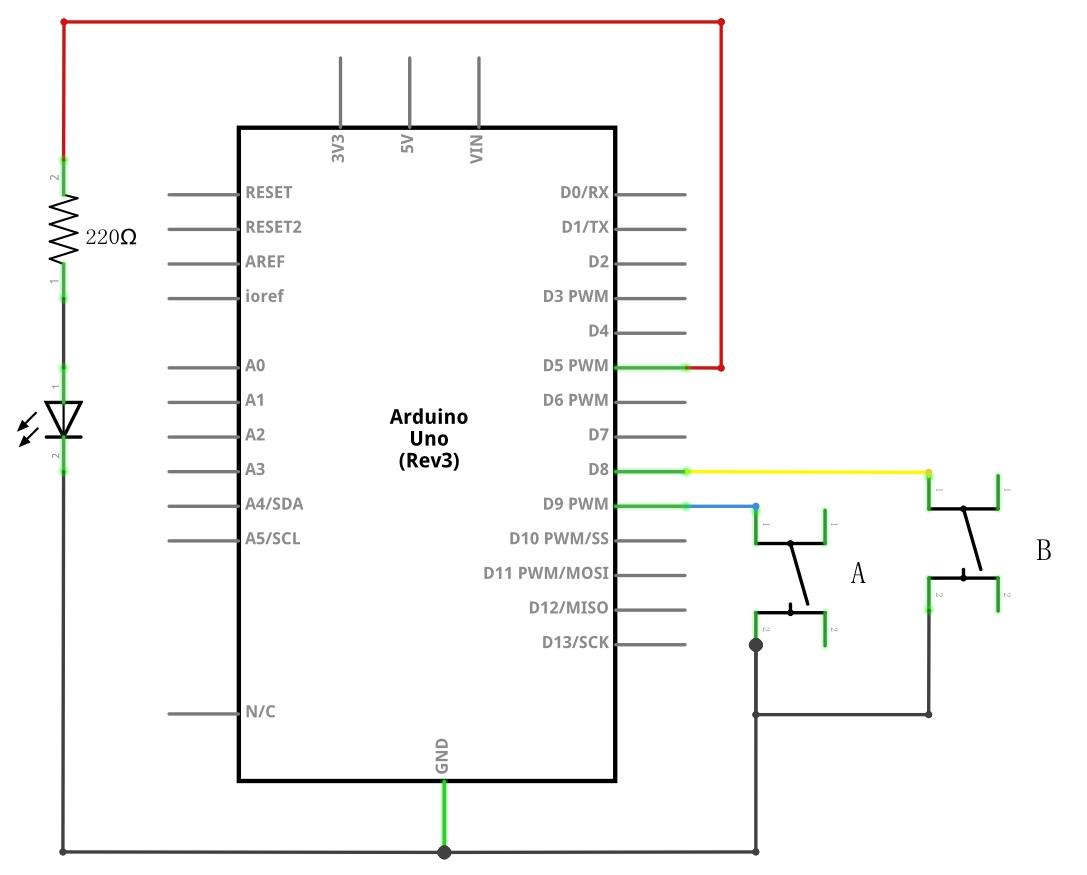 Esquema elétrico de dois botões conectados com resistores de pull-up