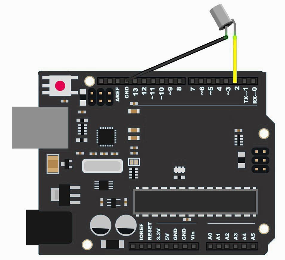 Diagrama de ligação na protoboard do sensor Tilt Ball Switch