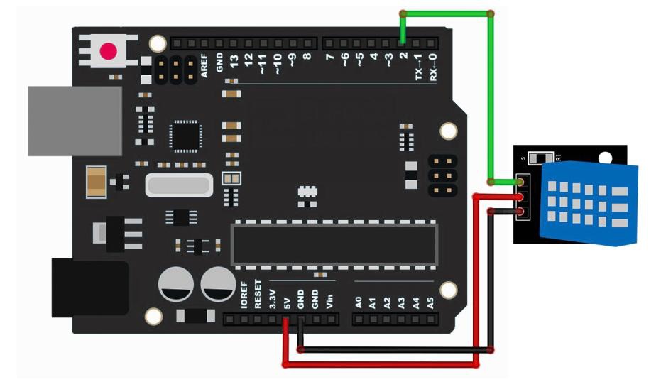 Diagrama de ligação na protoboard do sensor DHT11