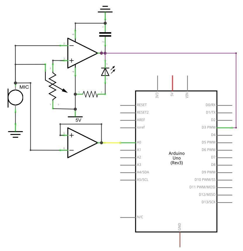 Esquema elétrico de ligação das saídas analógica A0 e digital D4 do sensor de som