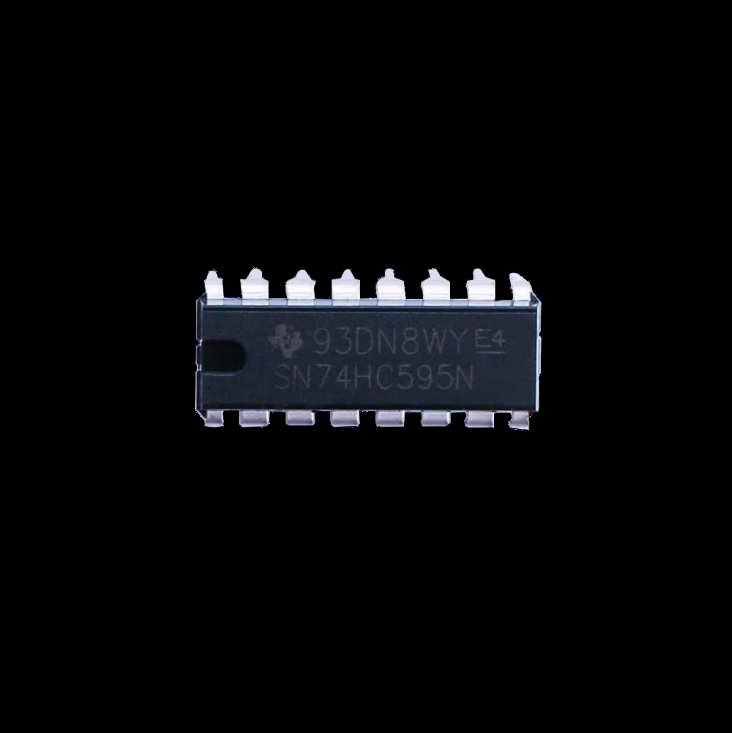 Pinagem do circuito integrado 74HC595 em encapsulamento DIP-16 de 16 pinos
