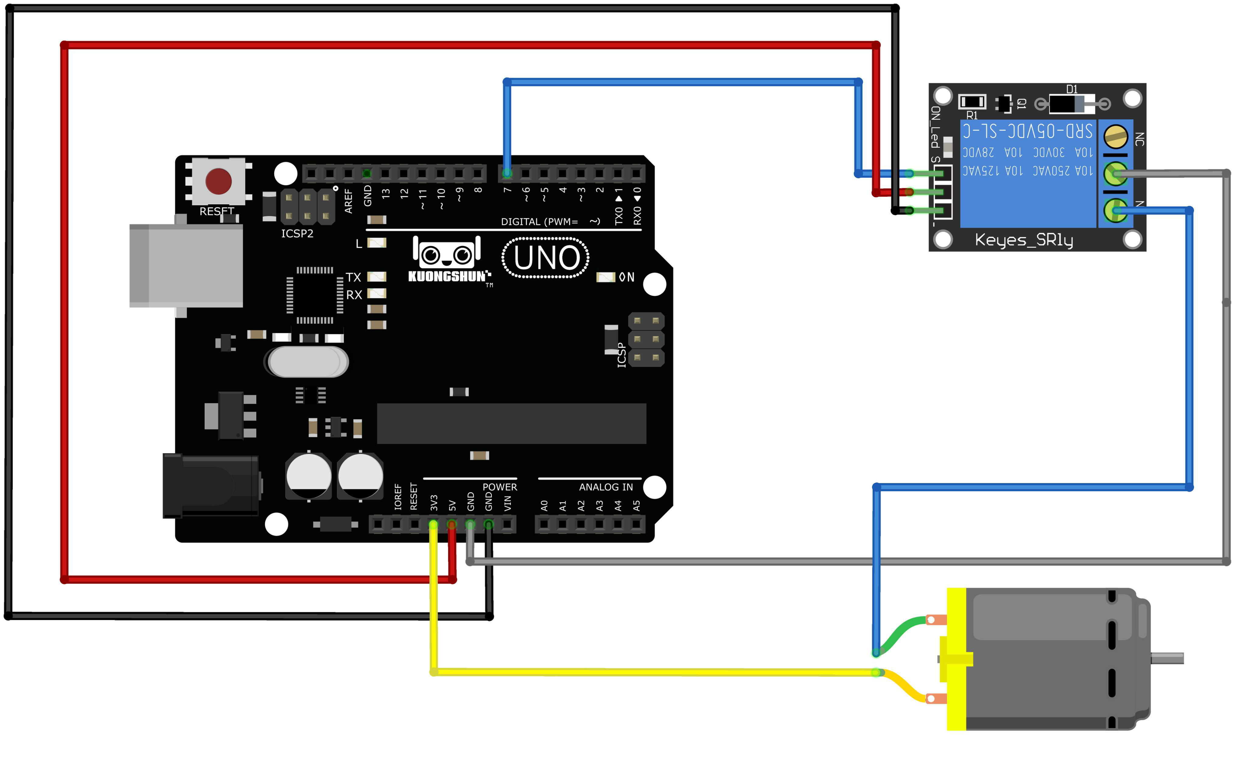 Esquema elétrico de ligação da entrada de sinal IN do módulo relé ao pino D12 do Arduino