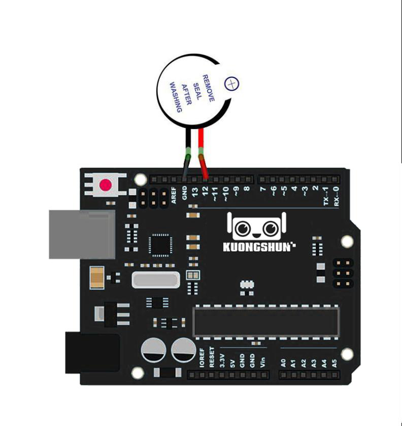 Esquema elétrico de ligação do buzzer ativo ao pino digital D12 do Arduino