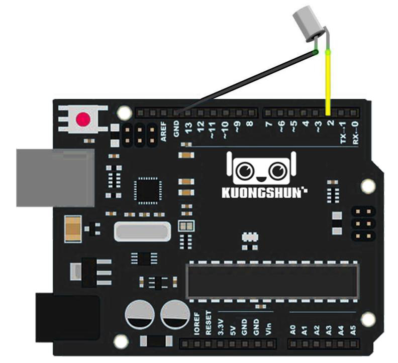 Montagem em protoboard do sensor de inclinação associado a um LED indicador