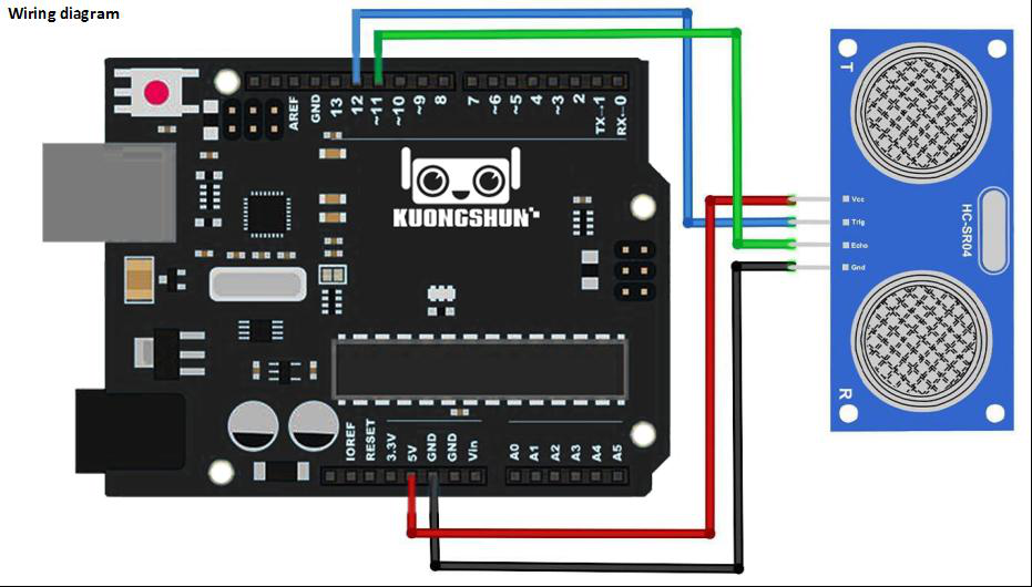 Diagrama esquemático de ligação do HC-SR04 aos pinos D8 e D9 do Arduino Uno