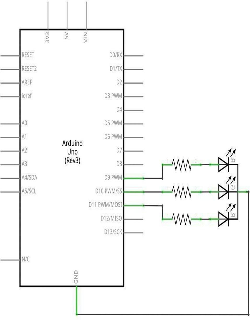 Diagrama de fiação direta do módulo LED RGB conectado à placa Arduino