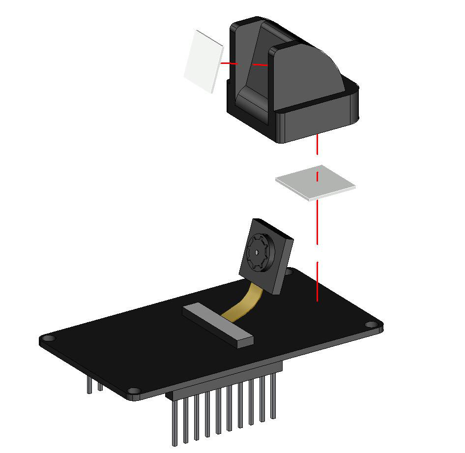 Detalhe da separação da câmera e alinhamento da base com a borda da placa ESP32