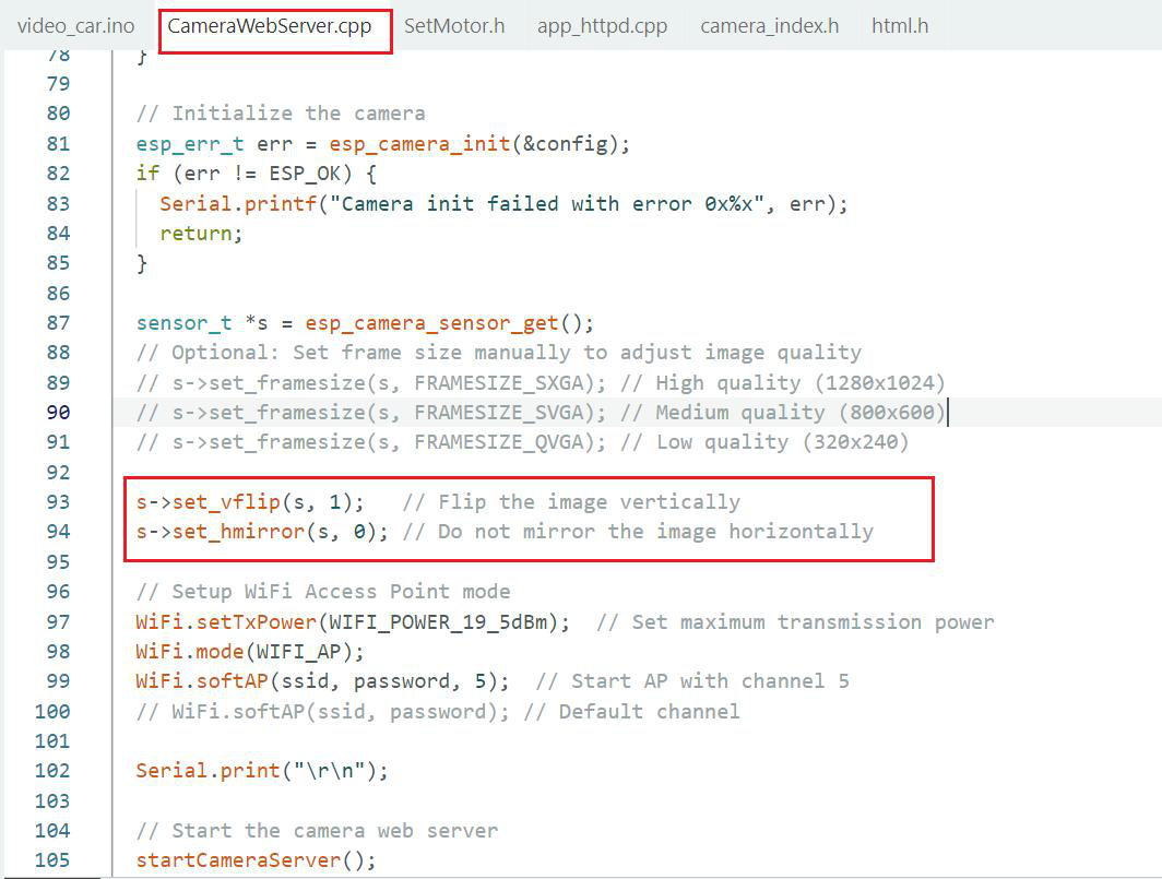 Correção de orientação da imagem com vflip e hmirror no código da câmera