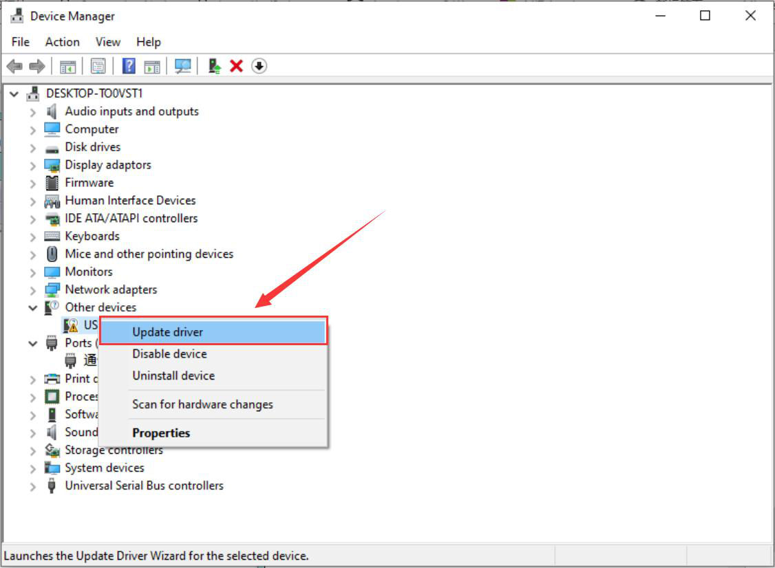 Atualização manual do driver apontando para a pasta USB Drive CH341