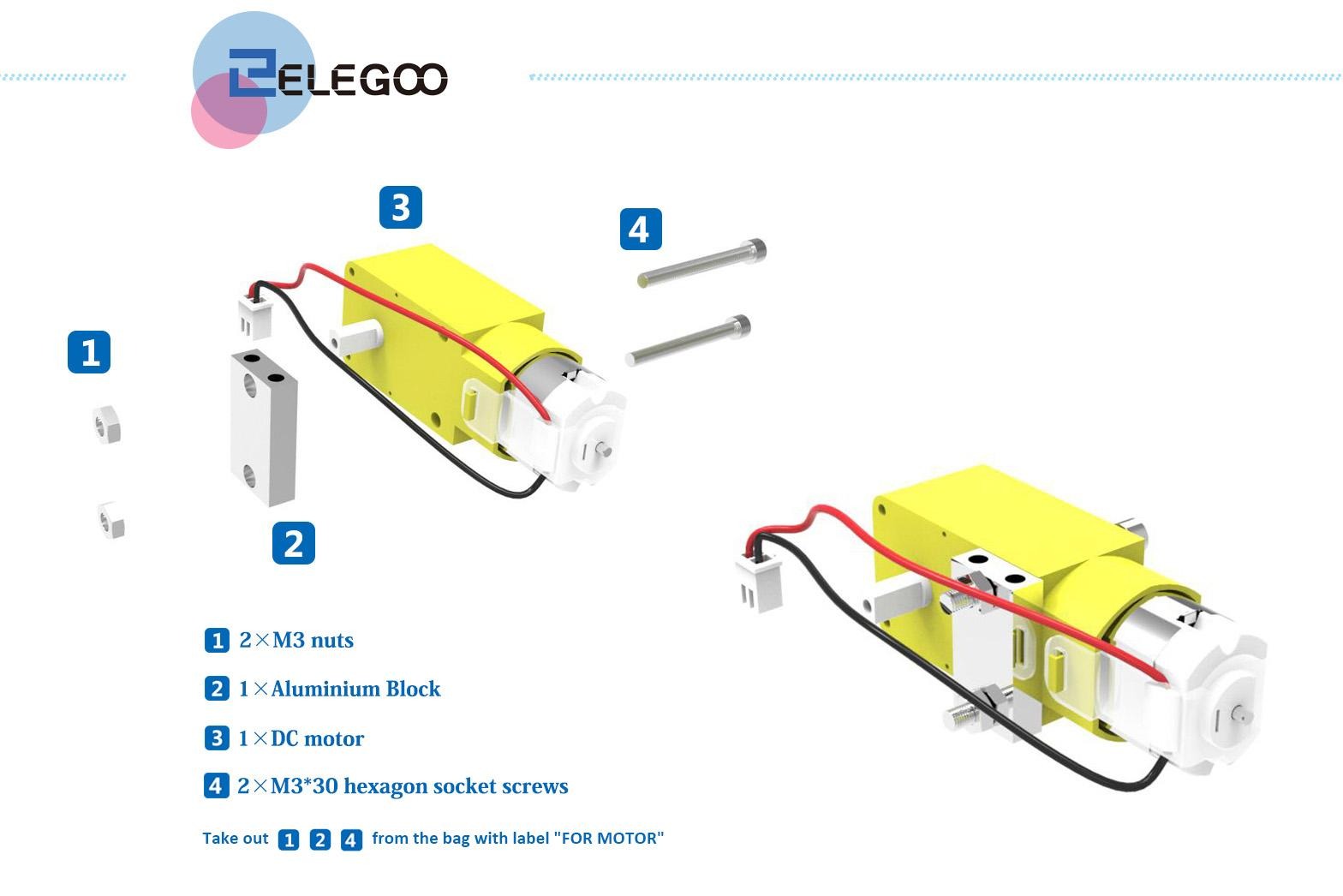 Passo 2: Montagem dos quatro motores TT e discos encoders