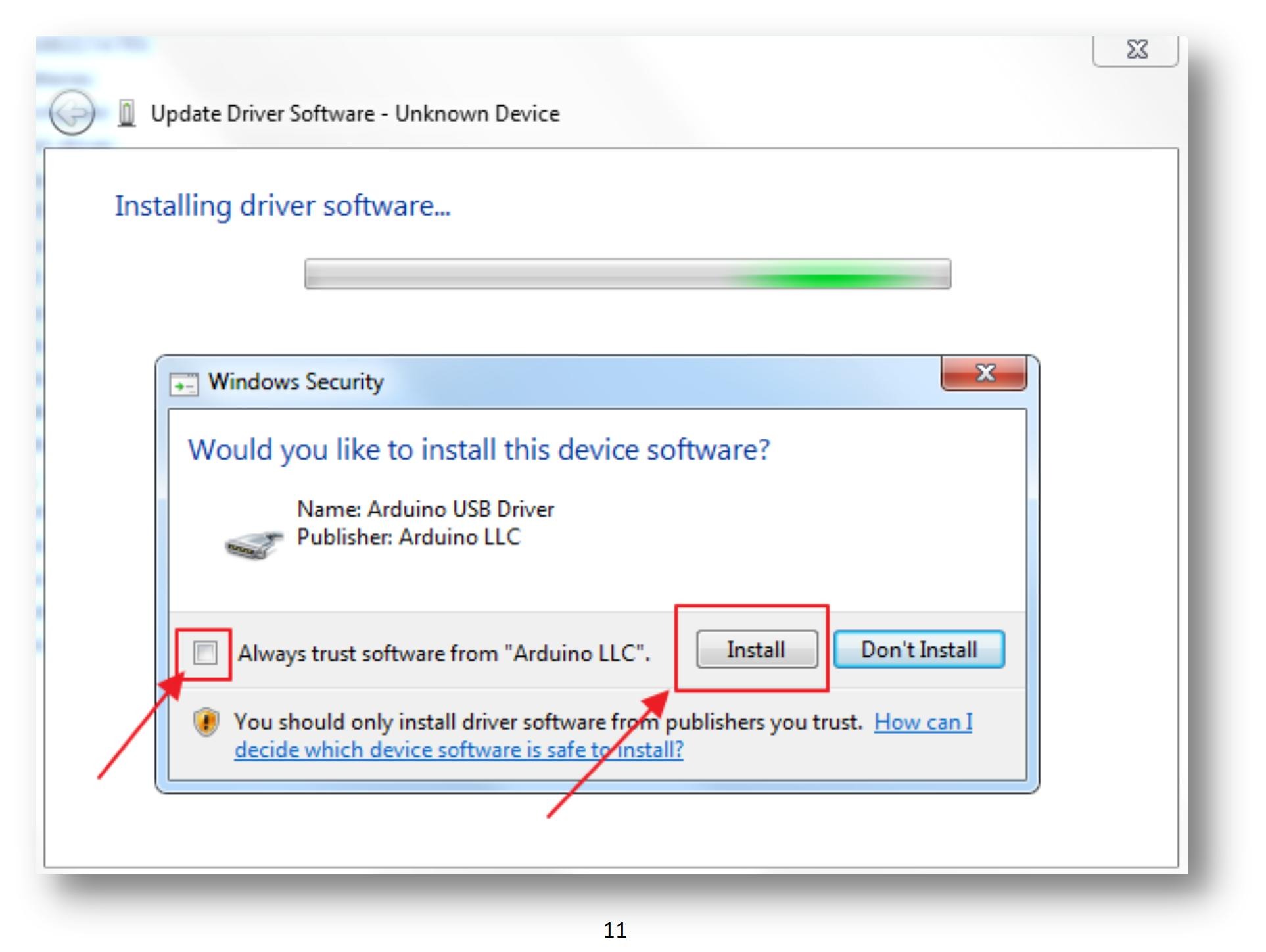 Assistente de instalação do driver USB do Arduino Uno no sistema operacional Windows