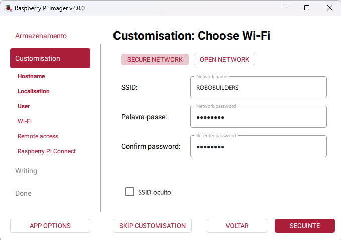 Configuração da rede Wi-Fi sem fio