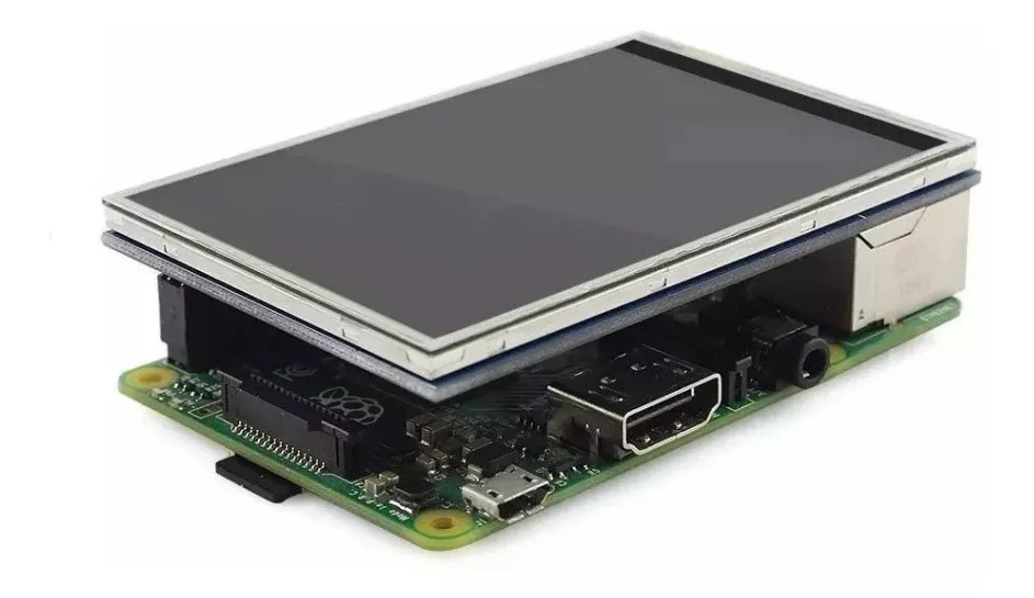 Display 3.5 conectado sobre o conector GPIO do Raspberry Pi