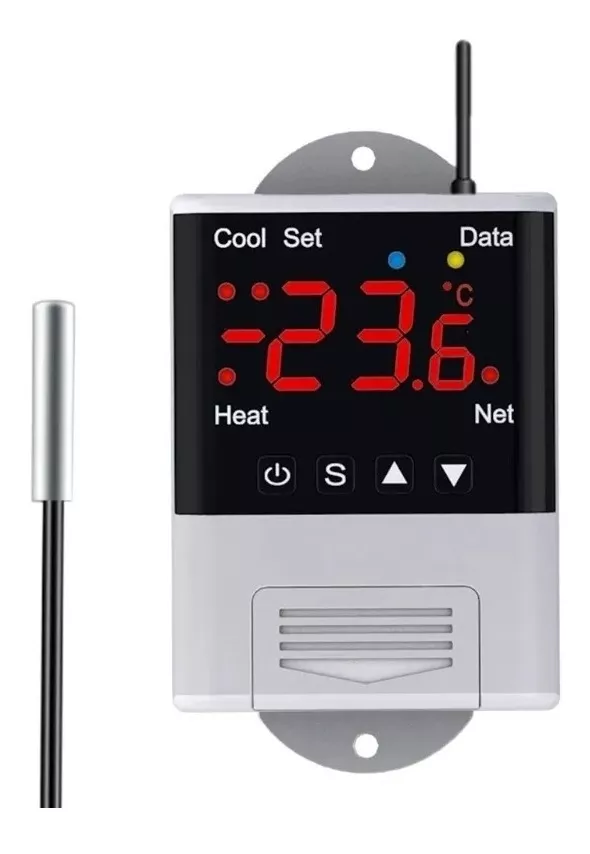 Painel frontal e conexões do termostato digital com Wi-Fi DTC-1201