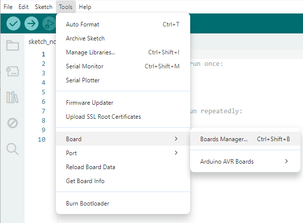 Acessando o Gerenciador de Placas na Arduino IDE