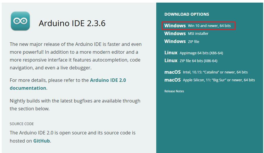 Download do instalador oficial do Arduino IDE