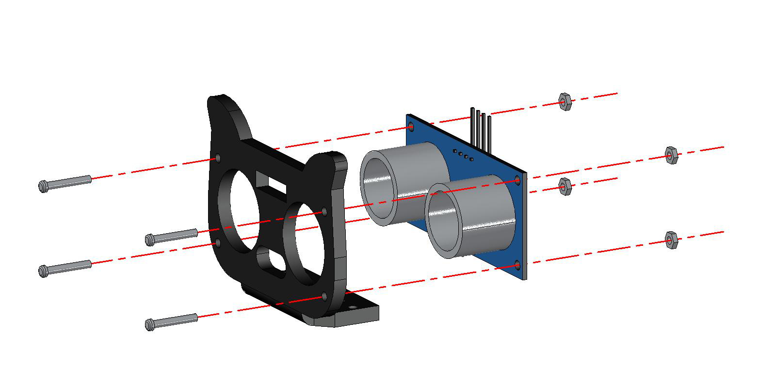 Passo 5.1: HC-SR04 fixado ao bracket com transdutores voltados para frente