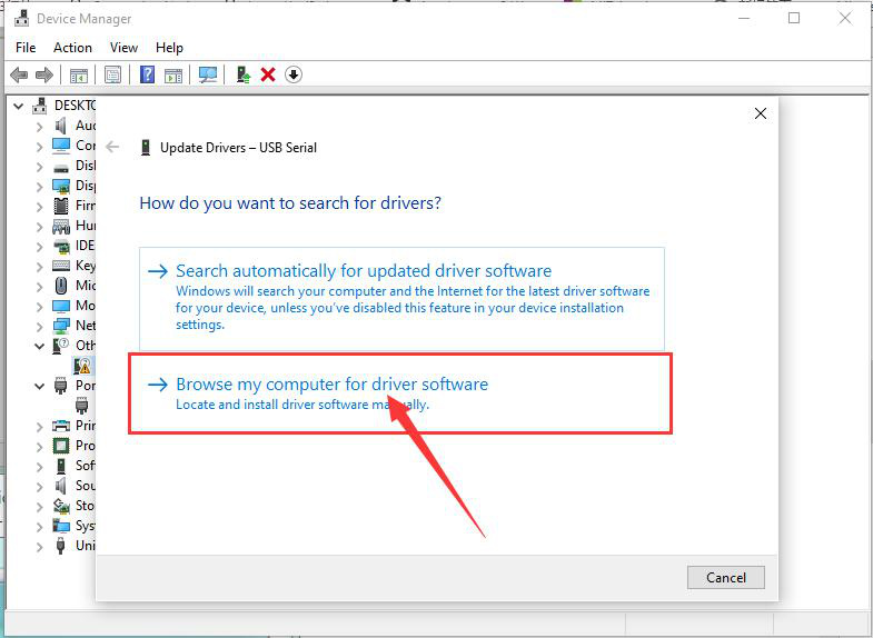 Opção Procurar driver no meu computador