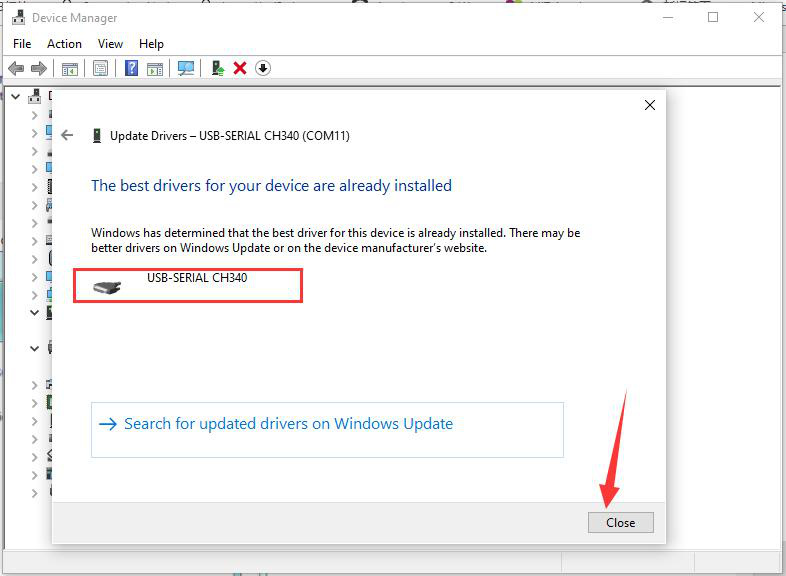 Confirmação de que o driver USB-SERIAL CH340 está instalado
