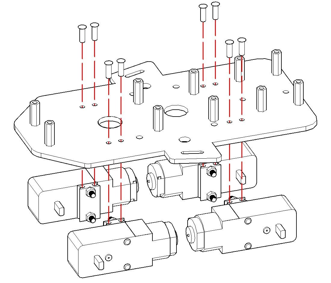 Passo 2.2 – Fixação dos motores TT ao chassi com parafusos M3*10