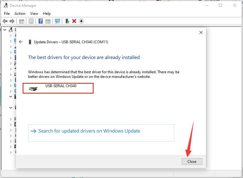Confirmação do Driver CH340 no Gerenciador de Dispositivos do Windows