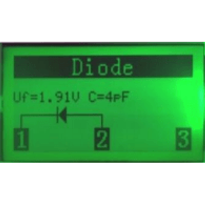Display LCR-T4 ao medir diodo retificador com indicação de anodo e catodo