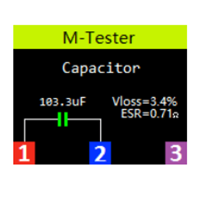 Exemplo de leitura de Capacitor e ESR no display do LCR-T7
