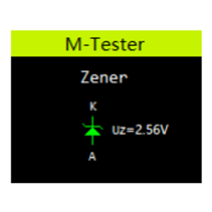 Exemplo de leitura de Diodo Zener nos bornes K-A do LCR-T7