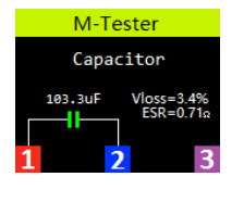 Leitura de capacitor com capacitância, ESR e Vloss