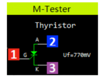 Leitura de tiristor com identificação de ânodo, cátodo e gate
