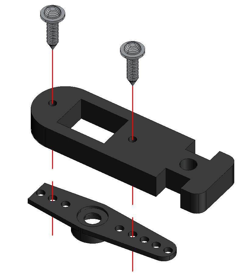 Fixação do braço oscilante de direção (horn) na estrutura de Coxa com parafusos M2*8mm