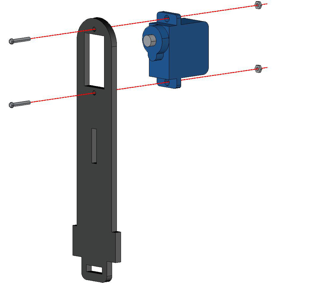 Passo 10.1: servo vertical fixado ao suporte com furo