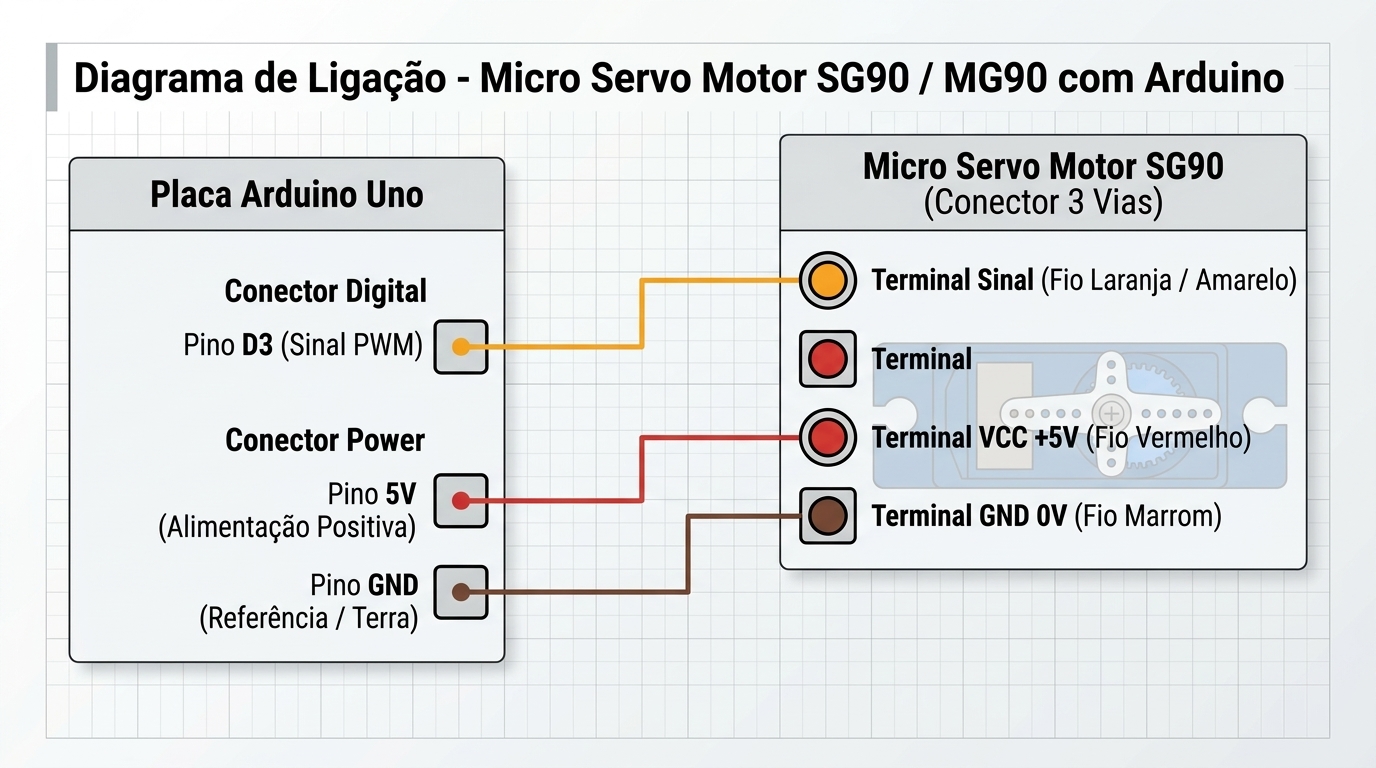 Diagrama de ligação elétrica do Micro Servo Motor SG90 com Arduino