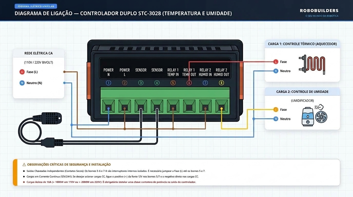 Diagrama de ligação elétrica do Controlador STC-3028