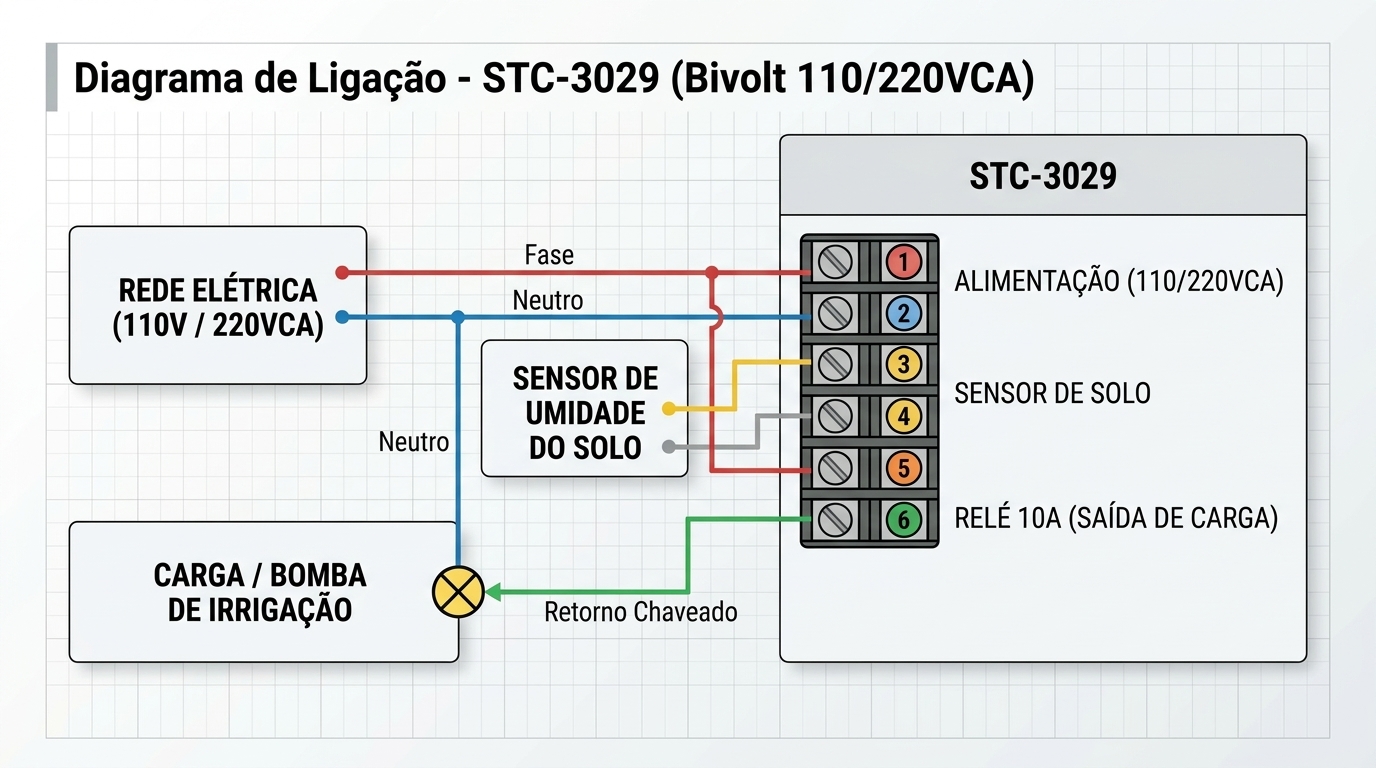 Diagrama de ligação elétrica do controlador STC-3029