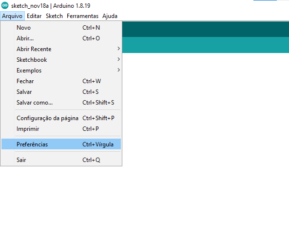 Acesso ao menu de preferências da IDE do Arduino