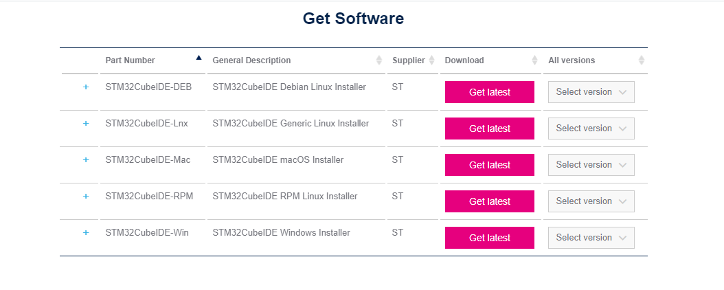 Página de seleção do instalador do STM32CubeIDE