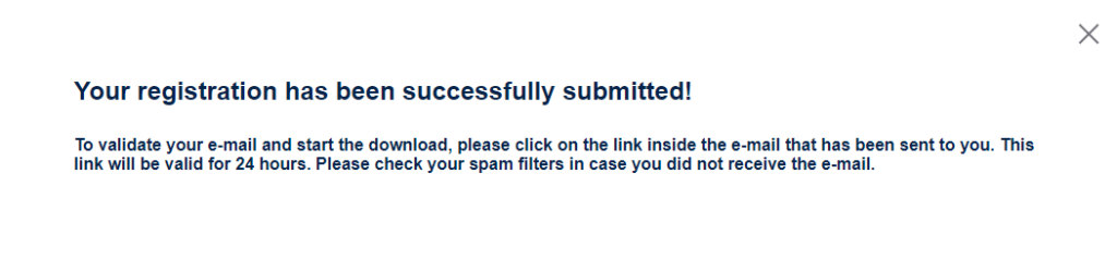 E-mail de confirmação de registro com o link de download