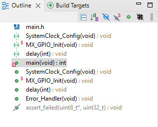 Árvore de arquivos e esboço do projeto no STM32CubeIDE