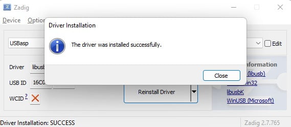 Gerenciador de Dispositivos do Windows listando o USBasp sob libusb-win32 devices