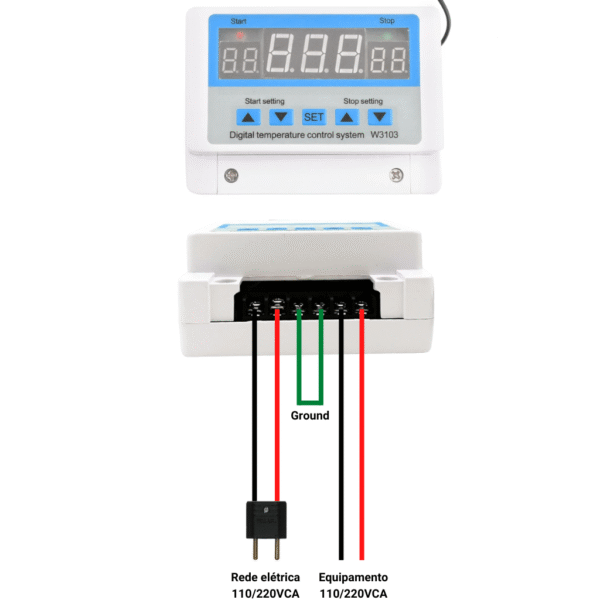 Diagrama elétrico de ligação do termostato W3103 com saída direta